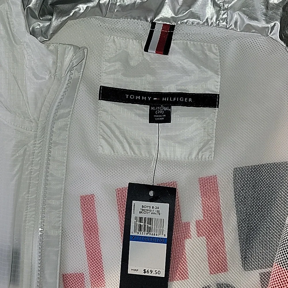 Tommy Hilfiger Boy's White Windbreaker Jacket with Stripes